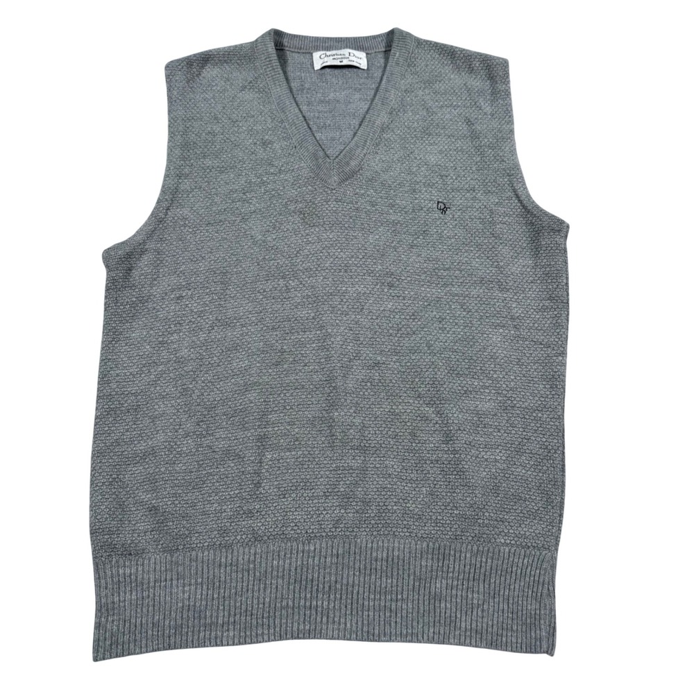 Christian Dior Monsieur Sweater Vest Mens M Gray V-Neck Vintage Orlon Acrylic